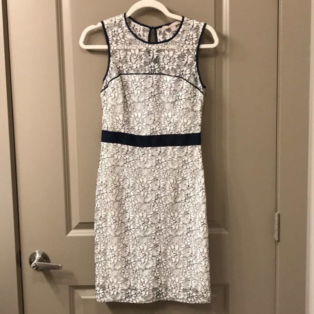 Banana Republic, white with navy, lace dress, 2P